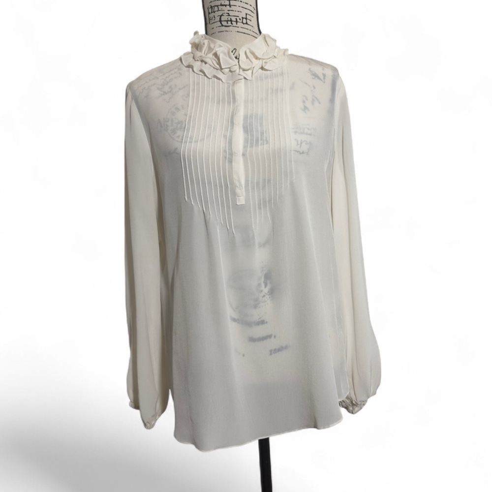 T TAHARI Elegant White Ruffled Women's Top‎